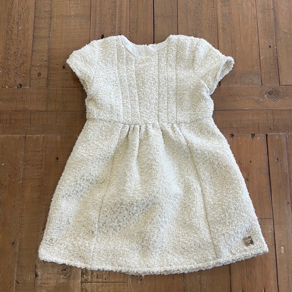Carrement Beau gold metallic ivory Boucle dress